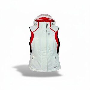 Spyder Ladies Active Sports Ski Vest with Hoodie Thinsulate Sz 4 White Red Black